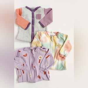 Lot of 3 Baby Sleepers 9M | Carter's Waffle Knit & Pekkle Zip Footies